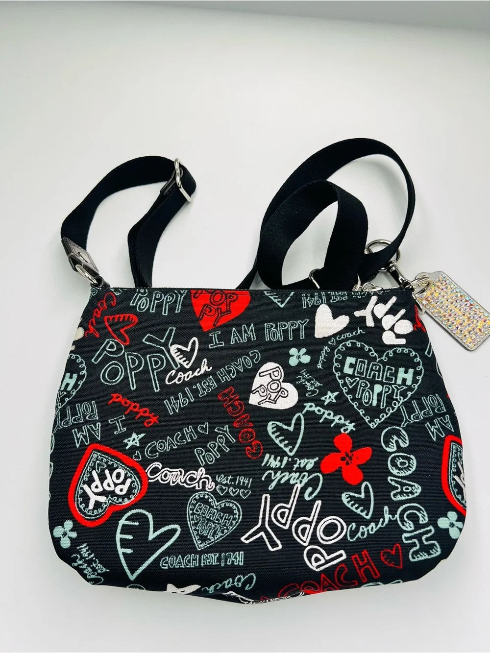 Coach Poppy Graffiti Glam Hearts Luxe Crossbody Bag